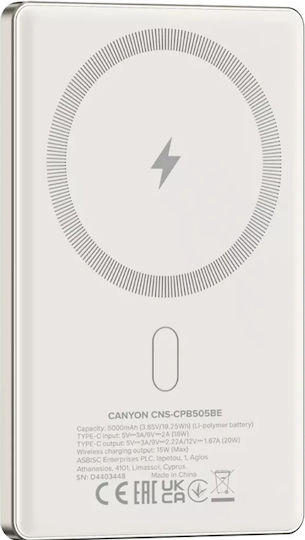 Canyon OnPower 505 MagSafe 5000mAh 15W Μπεζ