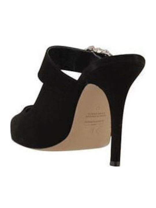 Leather Mules with High Heel in Black Color