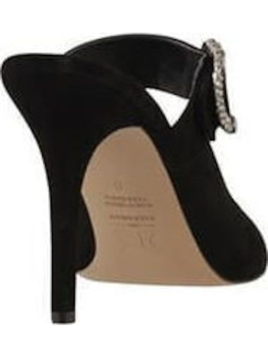 Leather Mules with High Heel in Black Color