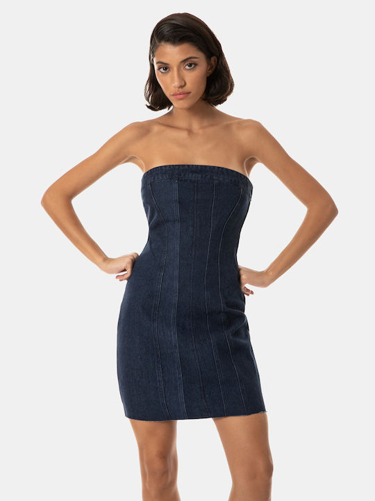 Dark Blue Mini Strapless Denim Dress
