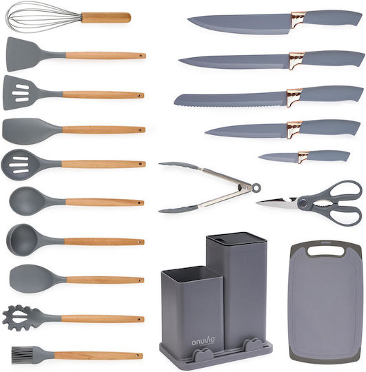 Silicone Cooking Utensil Set With Stand 19 Pieces Gray Fiona