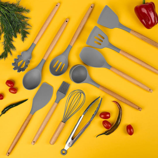 Silicone Cooking Utensil Set With Stand 19 Pieces Gray Fiona