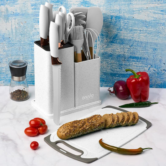 Cooking Utensil Set Made of Silicone With Stand 19 Pieces White Fiona
