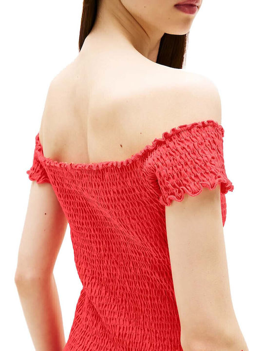 Summer Mini Knitted Dress Bright Vermillion Red