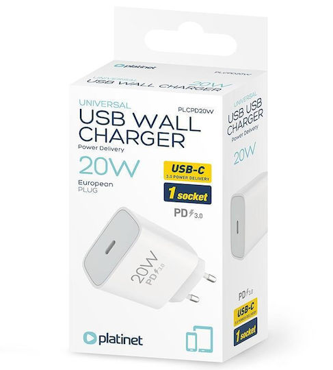 Platinet Wireless Charger With USB-C Port 20W Power Delivery White (PLCPD20W)
