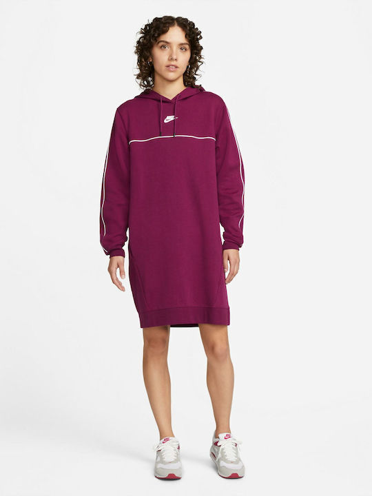 Mini Athletic Dress Long Sleeve with Hood Purple