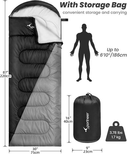 Sportneer Sac de dormit Single Black Grey