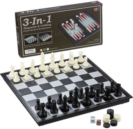 3in1 Relaxdays Schachspiel Tisch Dame Magnetisches Brett 2 x 32 x 32 cm