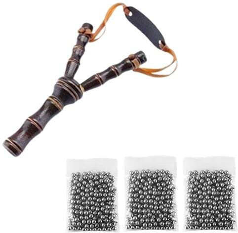 Set Praștie din Lemn 300 Bile Metalice 7 mm Airsoft Praștie 19 cm Maro