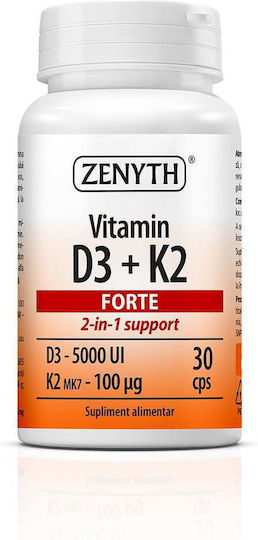Zenyth Vitamina D3 & K2 pentru Întărirea Sistemului Imunitar & Sănătatea Oaselor 5000iu Natural 100gr 30 capace
