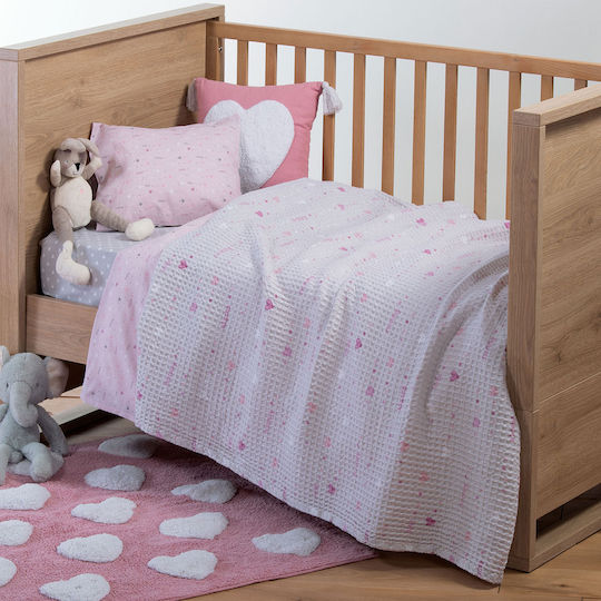 Nef-Nef Homeware Blanket Cot Hugs and Kisses Waffle Gray 110x150cm