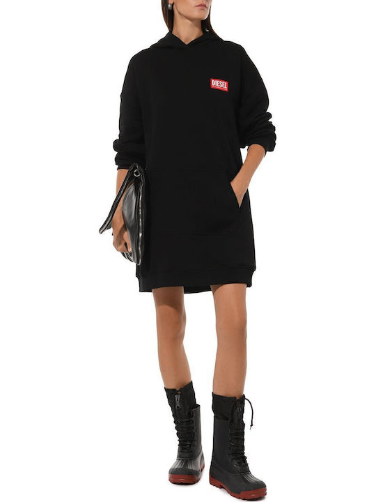 Mini Αθλητικό Φόρεμα Μακρυμάνικο με Κουκούλα Black