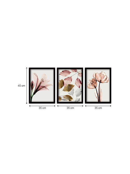 Megapap Pink Flowers Τρίπτυχος Πίνακας Πλαστικός 35x45cm