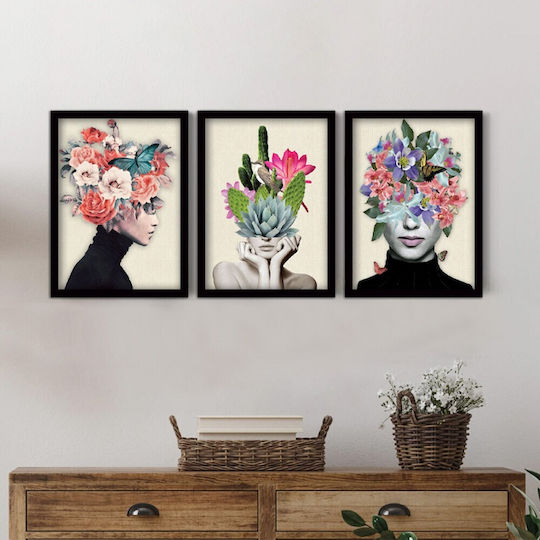 Megapap Flower Girls Triplu Tablou Plastic 35x45cm