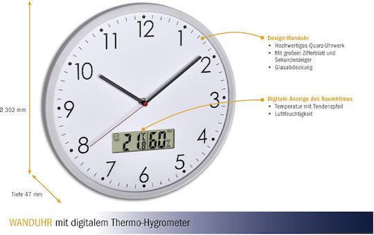 TFA Silent Wall Clock Metallic White/ Silver Ø30.2cm TFA Silent Wall Clock Metallic White/ Silver Ø30.2cm