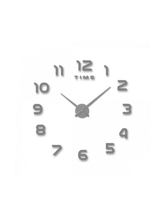Mirror Numbers Do It Yourself Silver 3D Wall Clock Sticker Plastic Silver Ø90cm