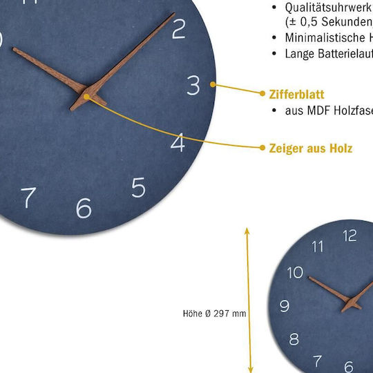 TFA Pigeon Wanduhr Kunststoff Blau Ø29.7cm