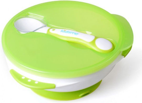 Kidsme Suction Bowl with Ideal Temperature Feeding Spoon Set Lime