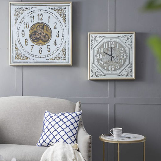 Artekko Antikes Wanduhr Metallisch Weiß 60x60cm