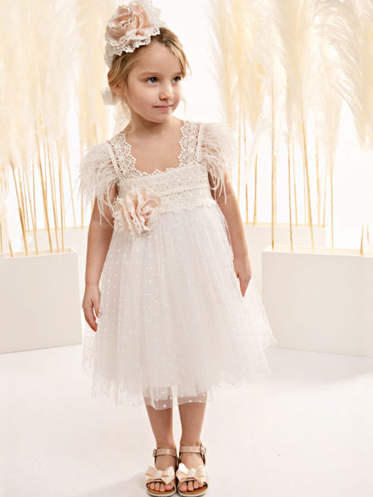 Baby Bloom Λευκό Φόρεμα Βάπτισης από Δαντέλα