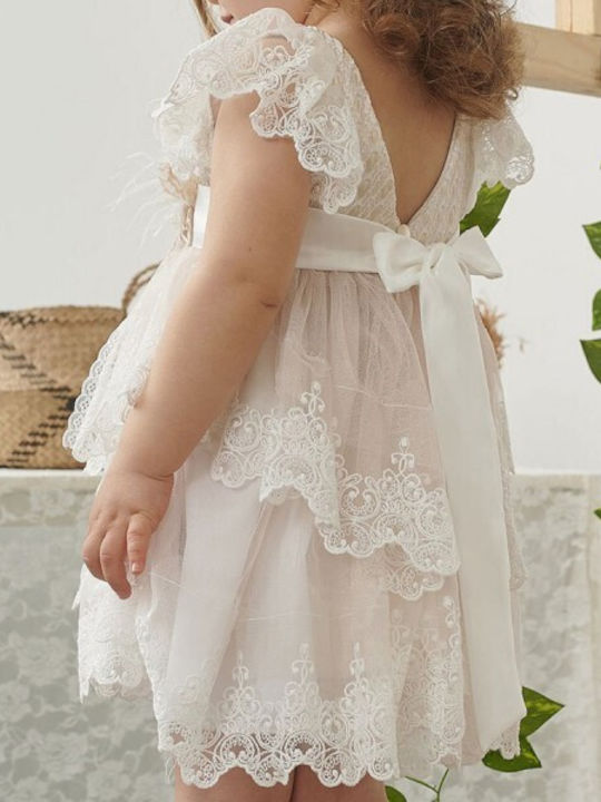 Bonito Baby White Baptism Clothing Set with Hair Accessories & Dress made of Tulle 2pcs