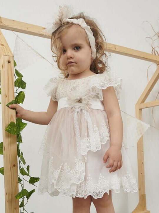 Bonito Baby White Baptism Clothing Set with Hair Accessories & Dress made of Tulle 2pcs