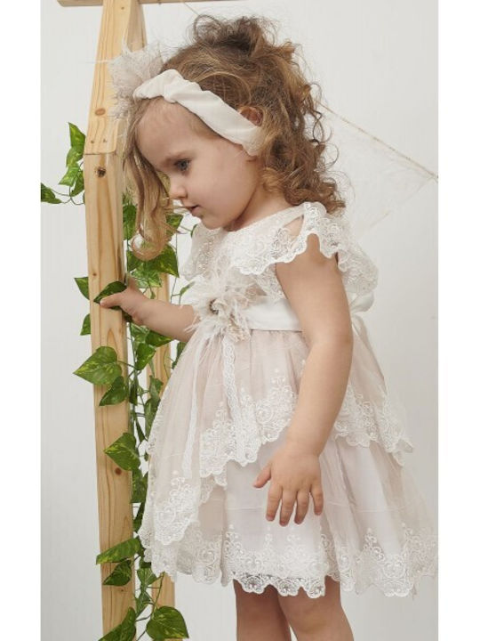 Bonito Baby White Baptism Clothing Set with Hair Accessories & Dress made of Tulle 2pcs