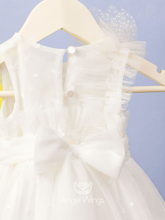Angel Wings Alba Λευκό Βαπτιστικό Σετ Ρούχων με Φόρεμα από Τούλι 2τμχ