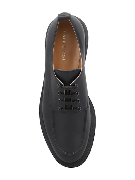 Δερμάτινα Γυναικεία Oxfords σε Μαύρο Χρώμα