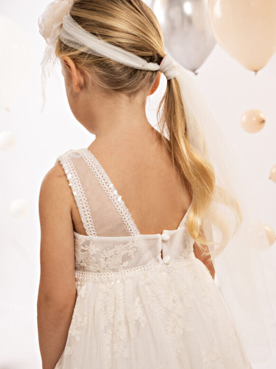 Baby Bloom Εκρού Φόρεμα Βάπτισης από Δαντέλα