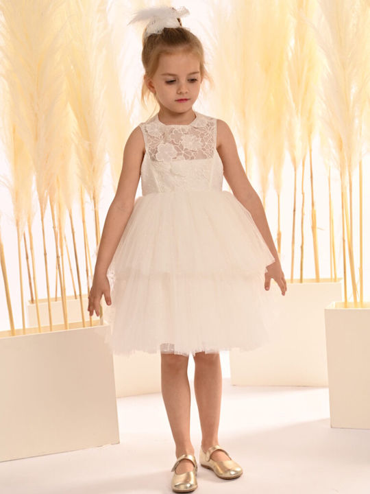 Baby Bloom Λευκό Φόρεμα Βάπτισης από Τούλι