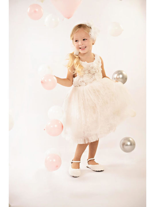Baby Bloom Alb Rochie de Botez din Tulle