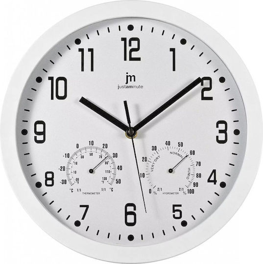 Justaminute Thermometer-Hygrometer Wall Clock Plastic White Ø30cm