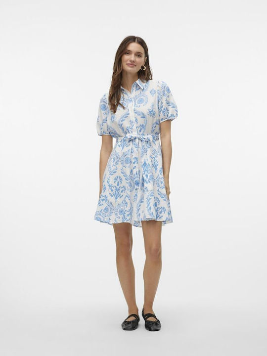 Summer Mini Shirt Dress White / Light Blue
