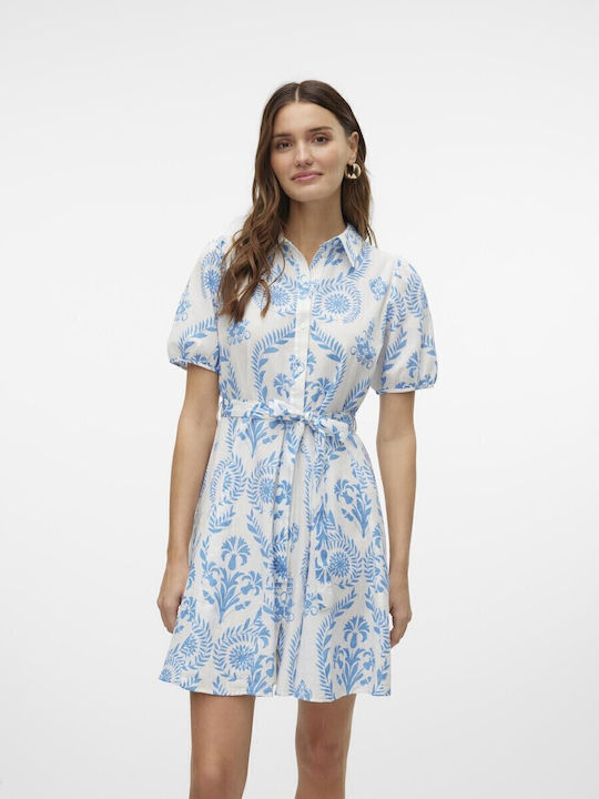Summer Mini Shirt Dress White / Light Blue