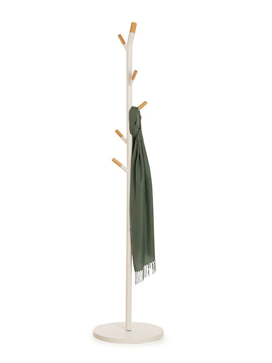 5Five Metallic Coat Rack White With 6 Wooden Hooks 40x40x175.5cm