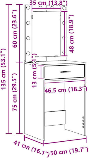 Bodenstehende Schminktisch Schlafzimmer Holz Grau mit Spiegel 50x41x135cm