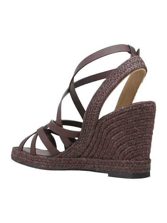Women's Leather Platform Espadrilles Brown