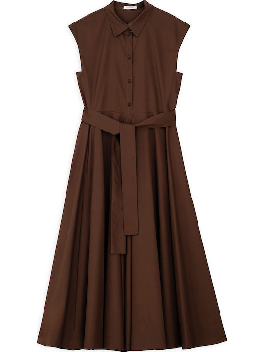 Καλοκαιρινό Midi Σεμιζιέ Φόρεμα Brown