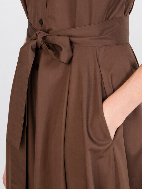 Καλοκαιρινό Midi Σεμιζιέ Φόρεμα Brown