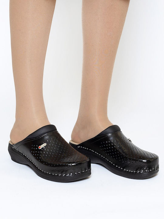 Leon Med 100 Femei Din piele Anatomici Saboti Negre
