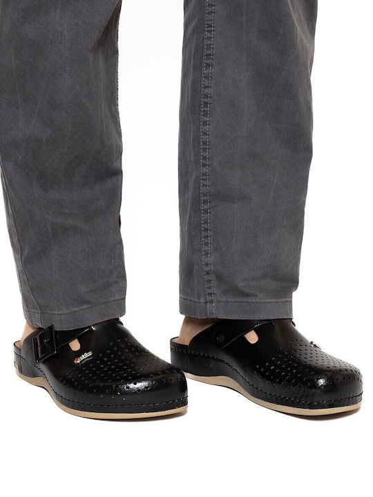 Leon Damen Leder Anatomisch Clogs Schwarz