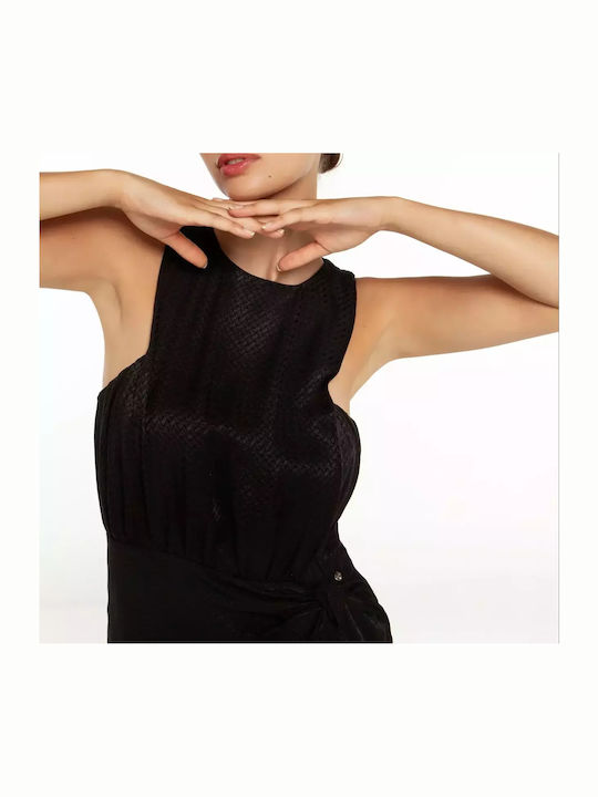 Midi Evening Dress Satin with Slit Black