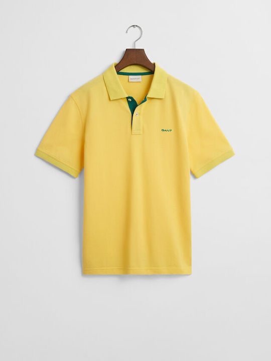 Contrast Polo Bluse Kurzarm Gelbe Mit Grüner Patelle