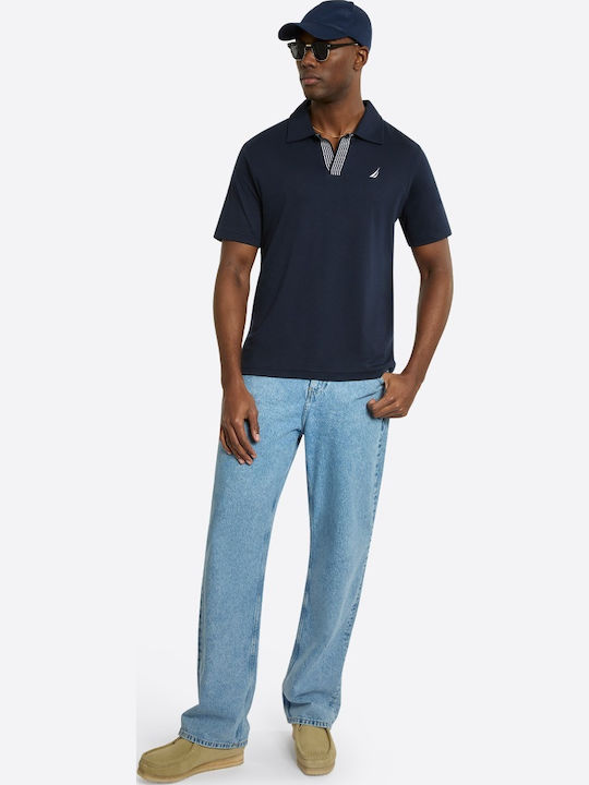Polo Kurzarm Bluse Dunkelblau