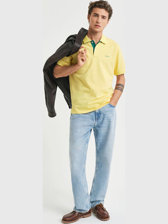 Contrast Polo Bluse Kurzarm Gelbe Mit Grüner Patelle