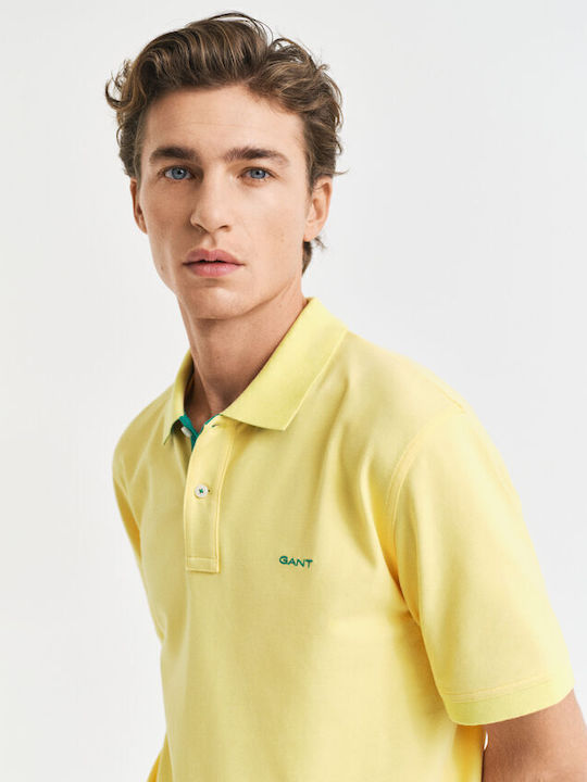 Contrast Polo Bluse Kurzarm Gelbe Mit Grüner Patelle
