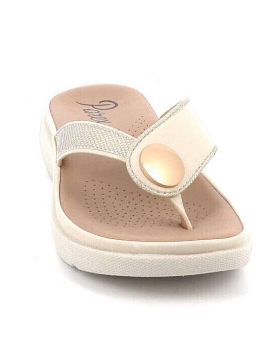 Leder Flache Sandalen für Damen in Ecru Farbe