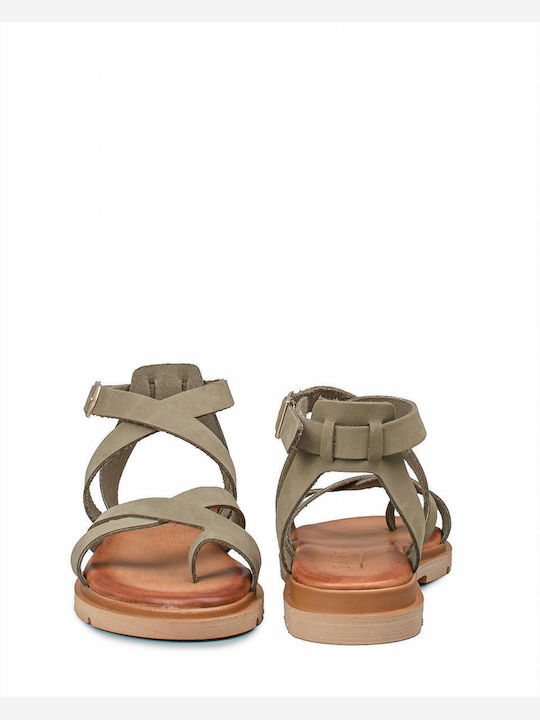 Leather Women's Flat Sandals in Green Color