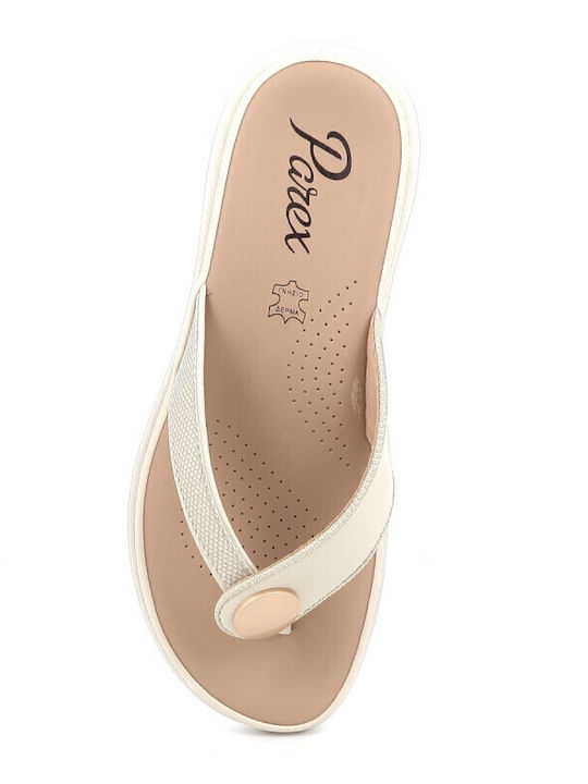 Leder Flache Sandalen für Damen in Ecru Farbe